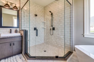 Walk-in Shower Featuring Matte Black Fixtures